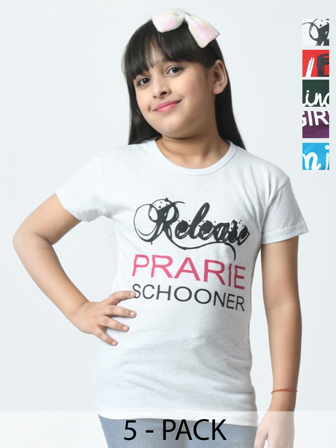 

BAESD Girls Typography 5 Printed Slim Fit cotton T-shirt, Multi