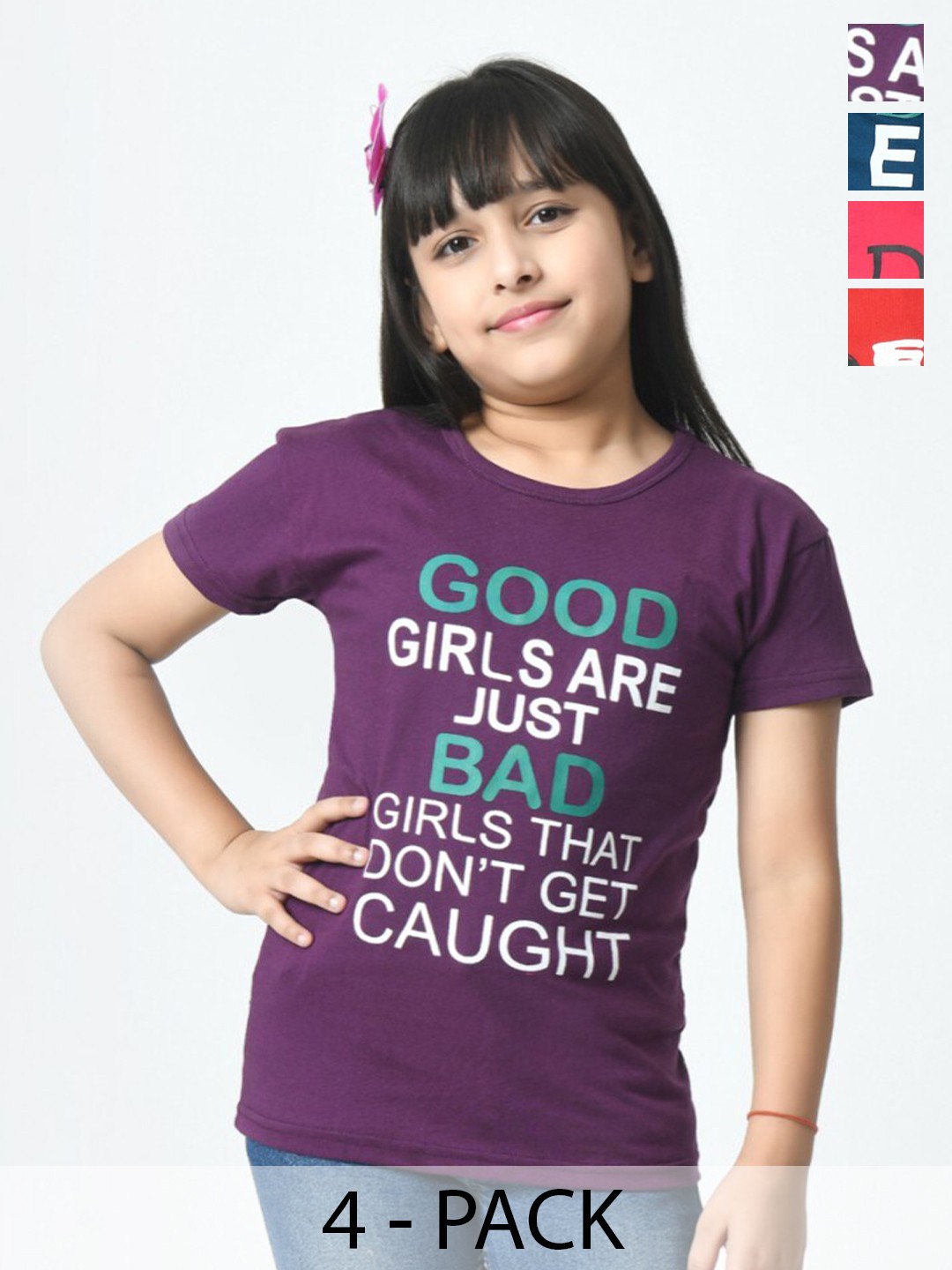 

BAESD Girls Typography 4 Printed Slim Fit cotton T-shirt, Multi