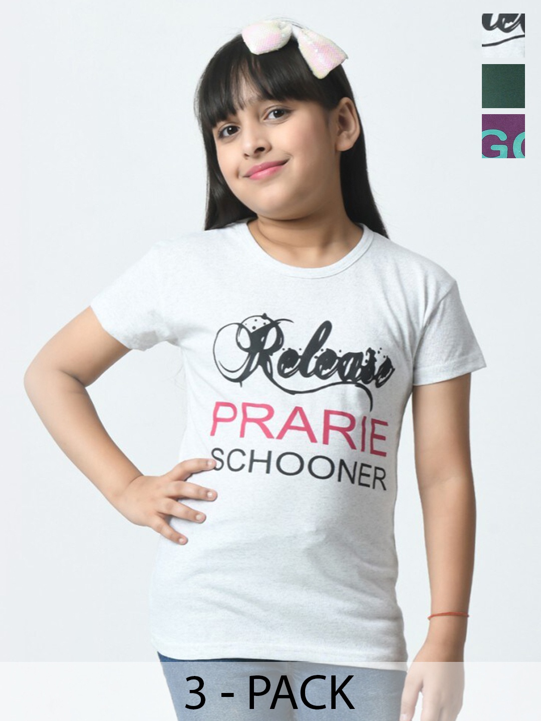 

BAESD Girls Typography 3 Printed Slim Fit cotton T-shirt, Multi