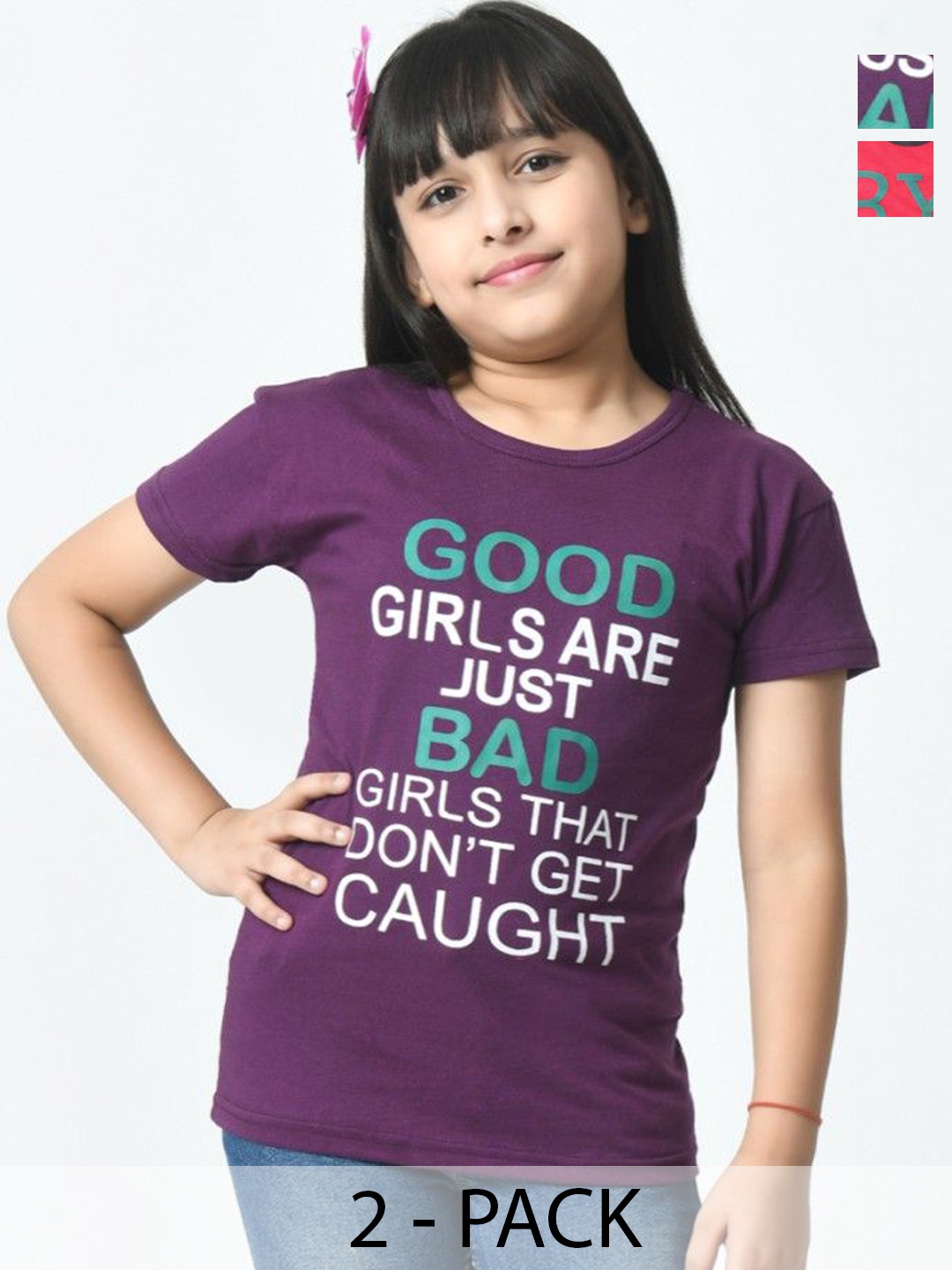 

BAESD Girls Typography 2 Printed Slim Fit cotton T-shirt, Multi