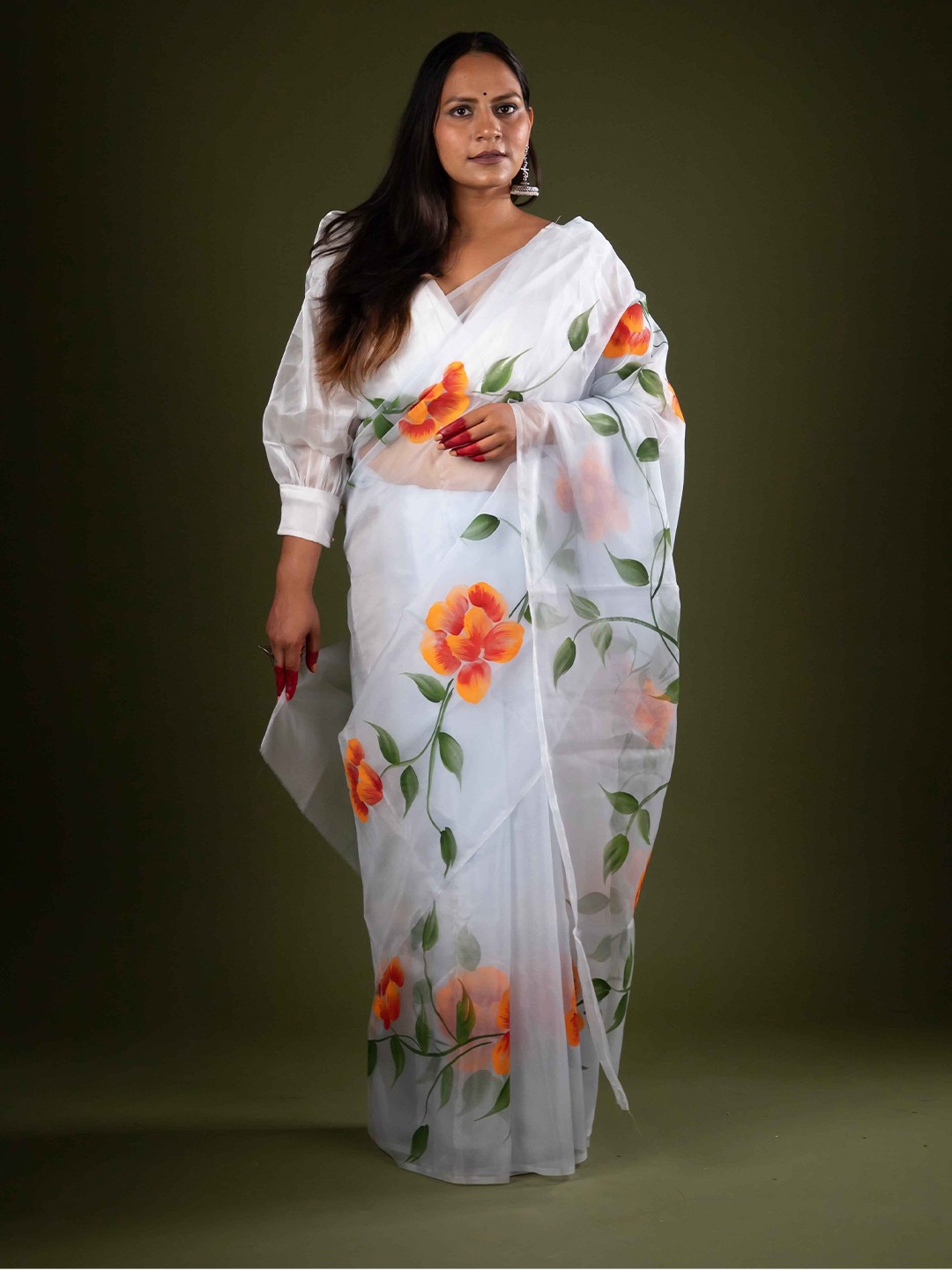 

De Loom Floral Organza Saree, White