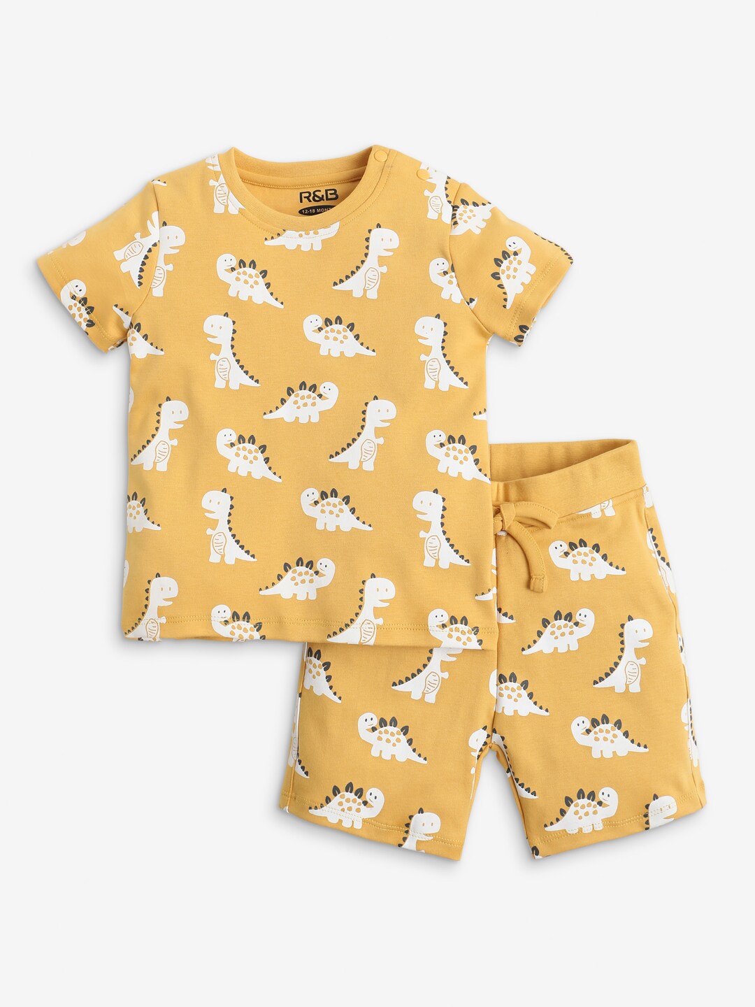 

R&B Boys Printed Pure Cotton T-shirt with Shorts, Yellow