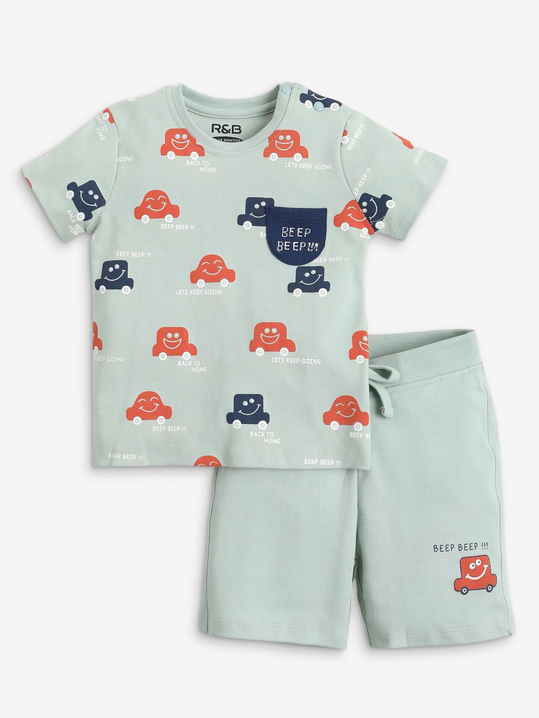 

R&B Boys Printed T-shirt with Shorts, Green
