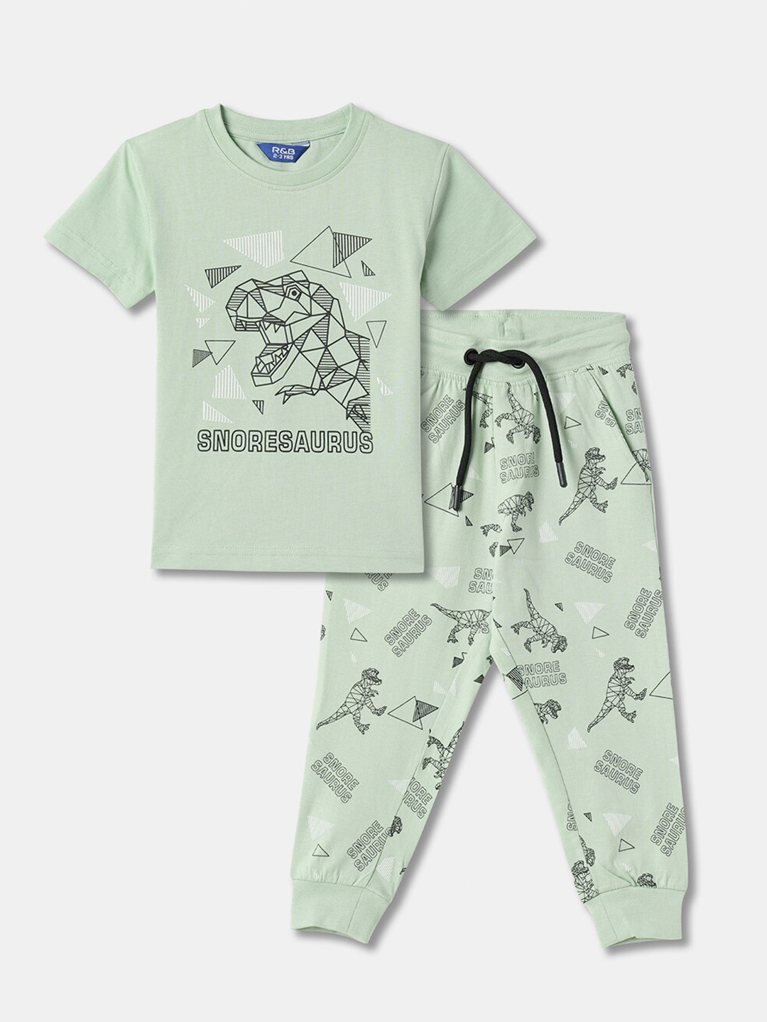 

R&B Boys Printed Pure Cotton T-shirt with Trousers, Green