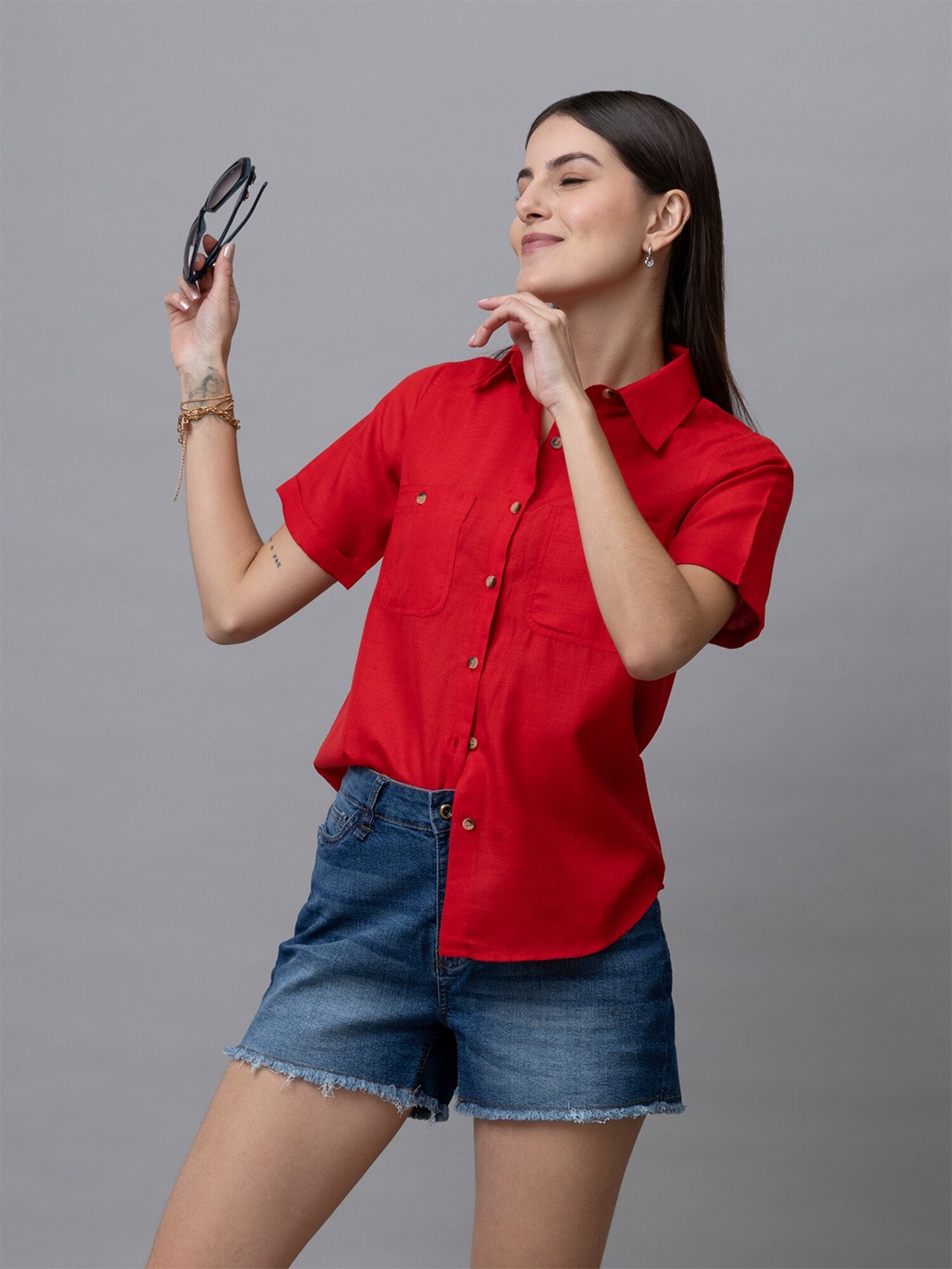 

PURYS Smart Cutaway Collar Casual Shirt, Red