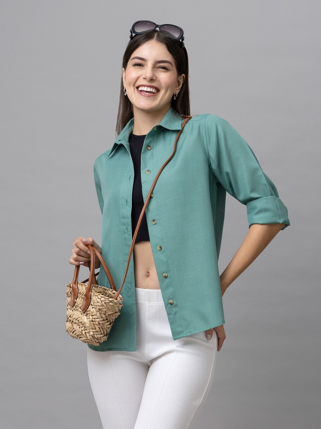 

PURYS Smart Spread Collar Casual Shirt, Teal