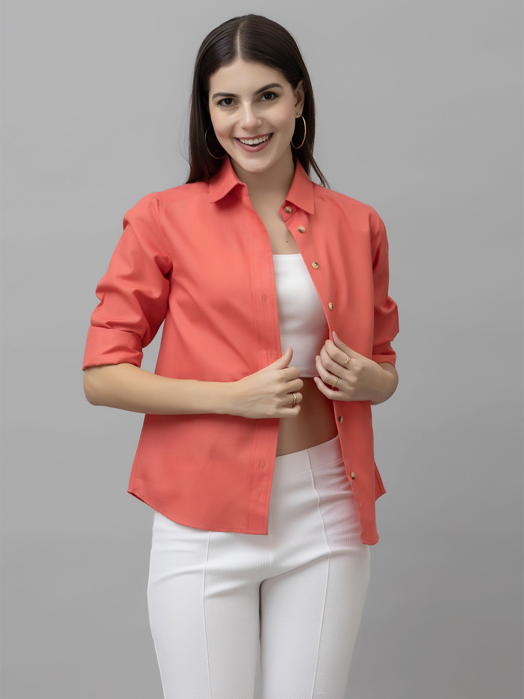 

PURYS Smart Spread Collar Casual Shirt, Coral