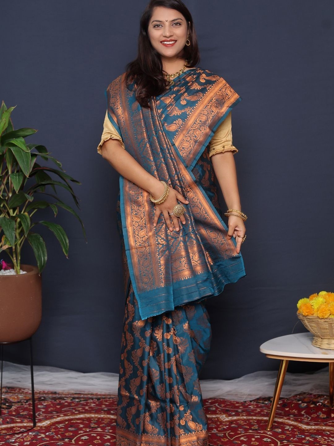 

SGF11 Woven Design Zari Art Silk Heavy Work Kanjeevaram Saree, Blue