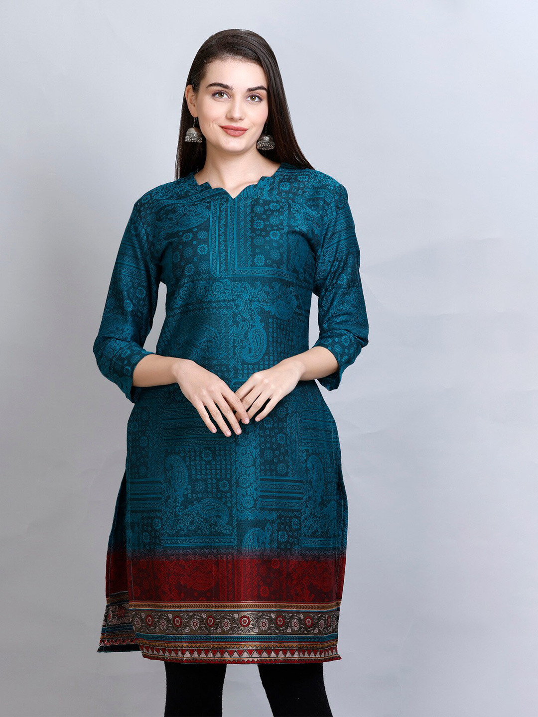 

KIDAR Floral Printed Cotton Straight Kurta, Green