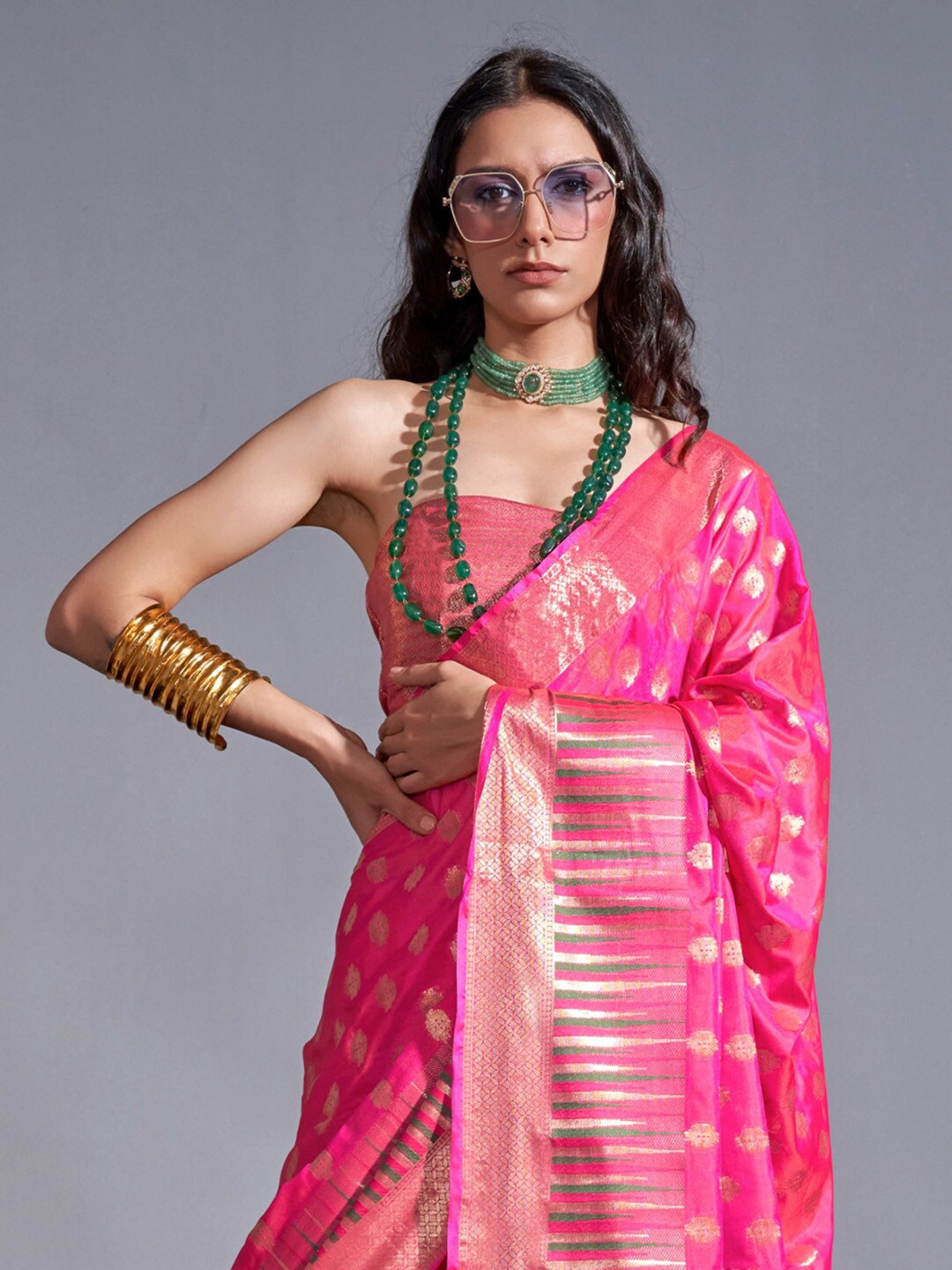 

Ishin Woven Design Zari Banarasi Saree, Pink