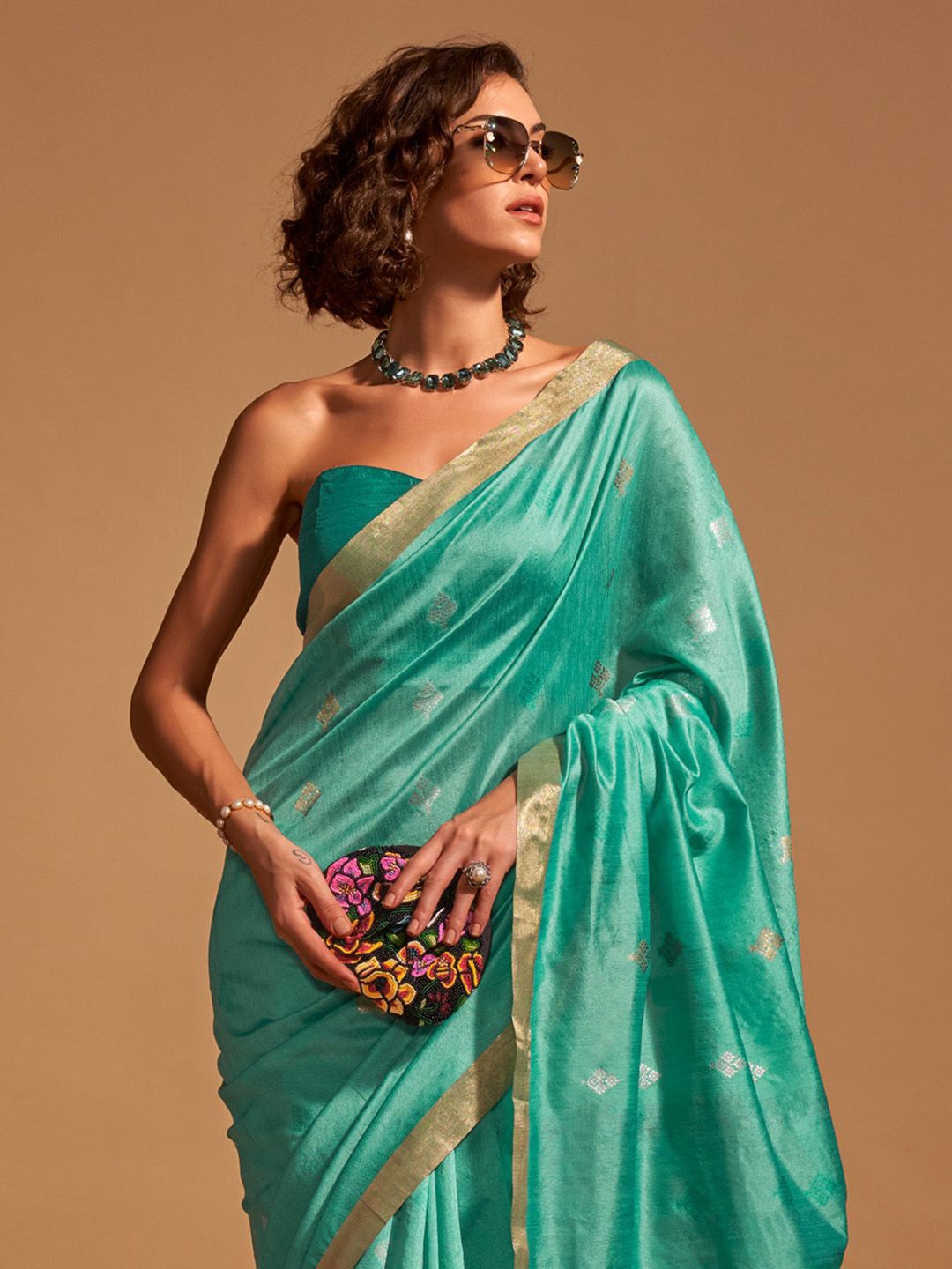 

Ishin Woven Design Zari Silk Blend Banarasi Saree, Blue