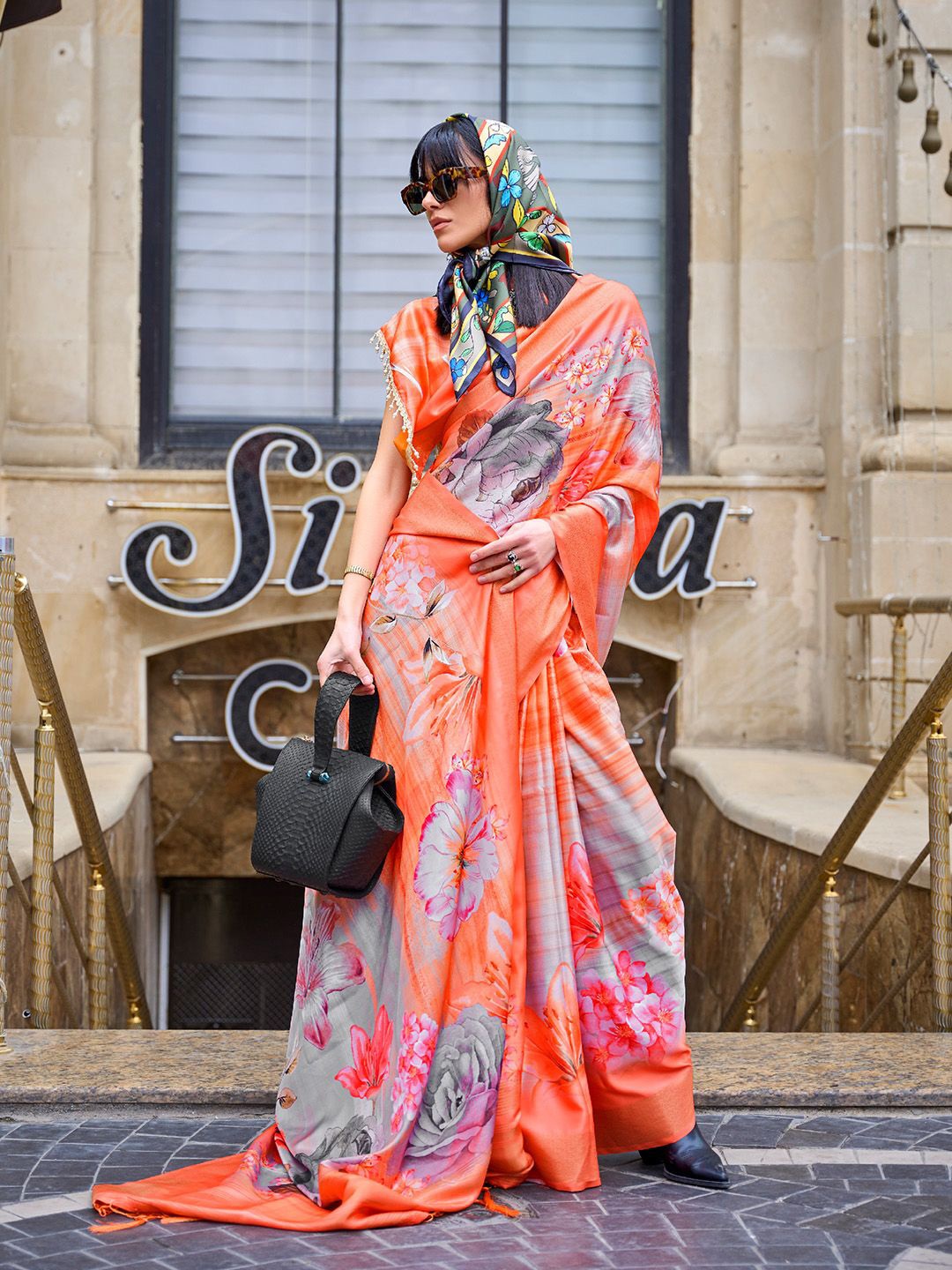 

Ishin Floral Saree, Orange