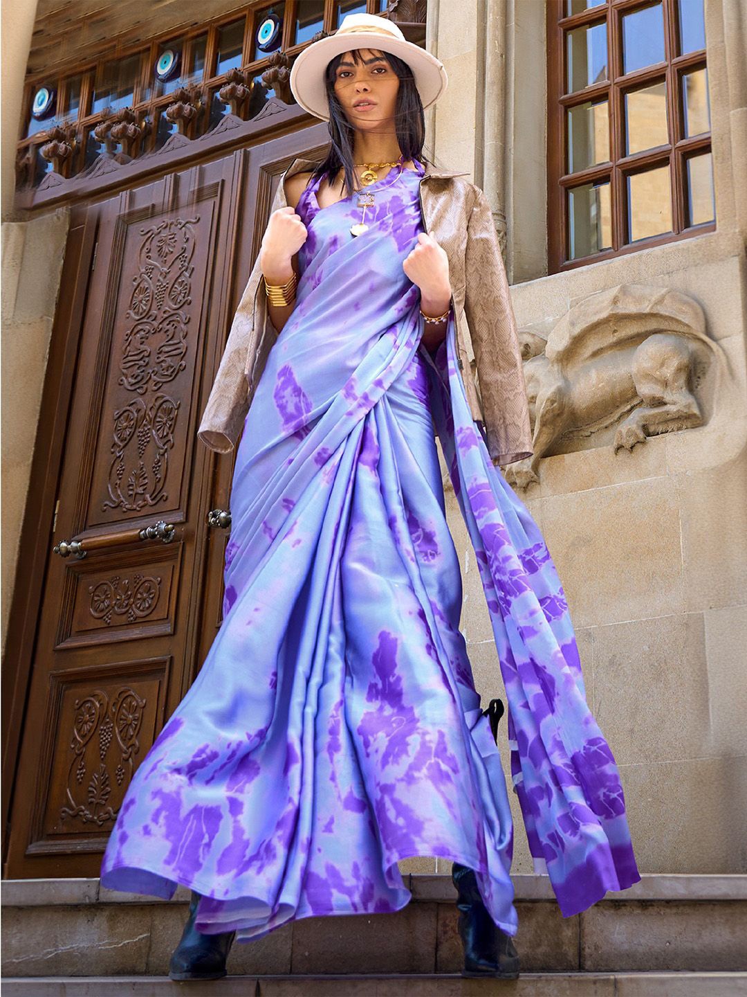 

Ishin Ombre Satin Saree, Lavender