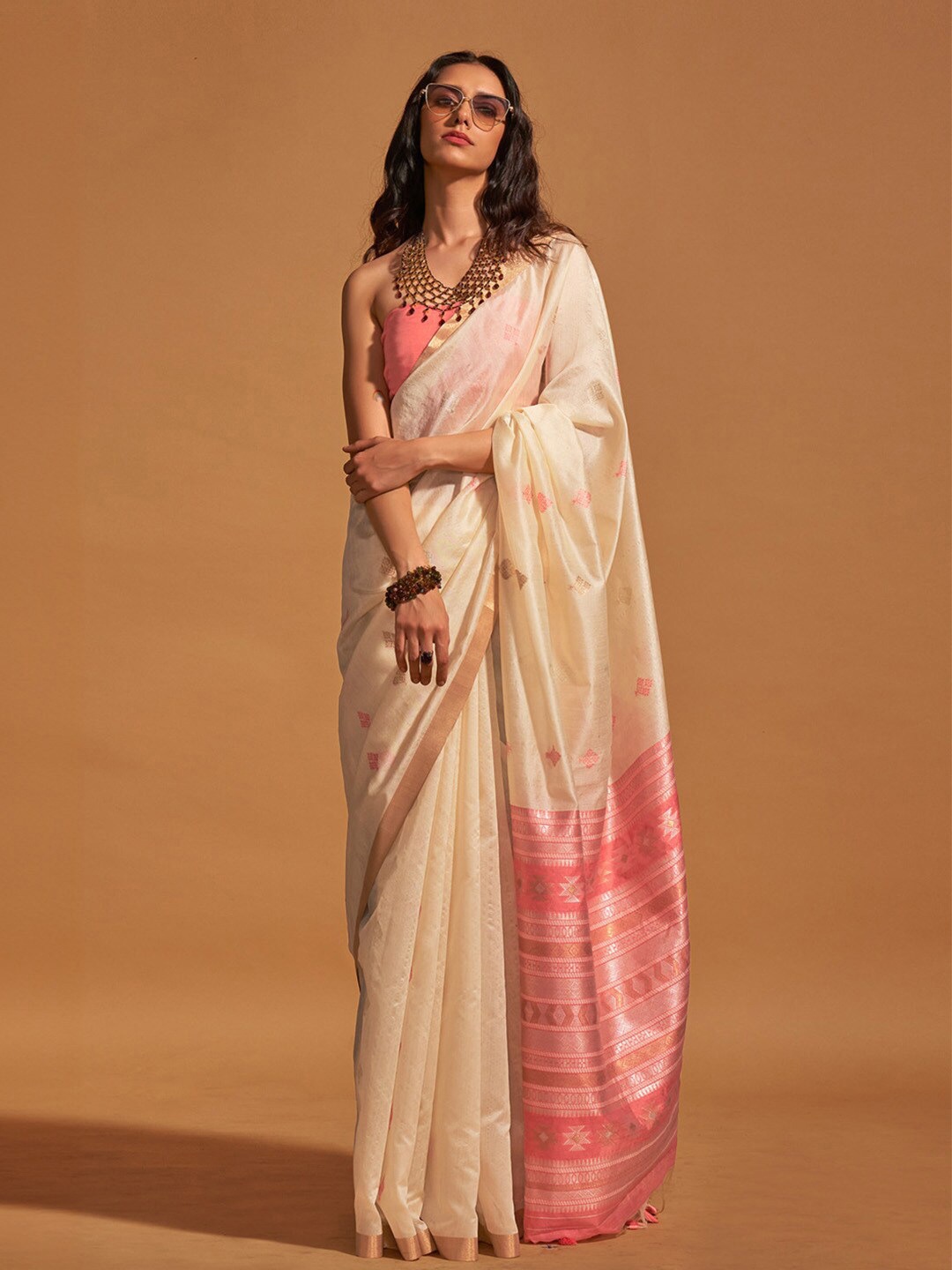 

Ishin Woven Design Ethnic Zari Banarasi Saree, Off white