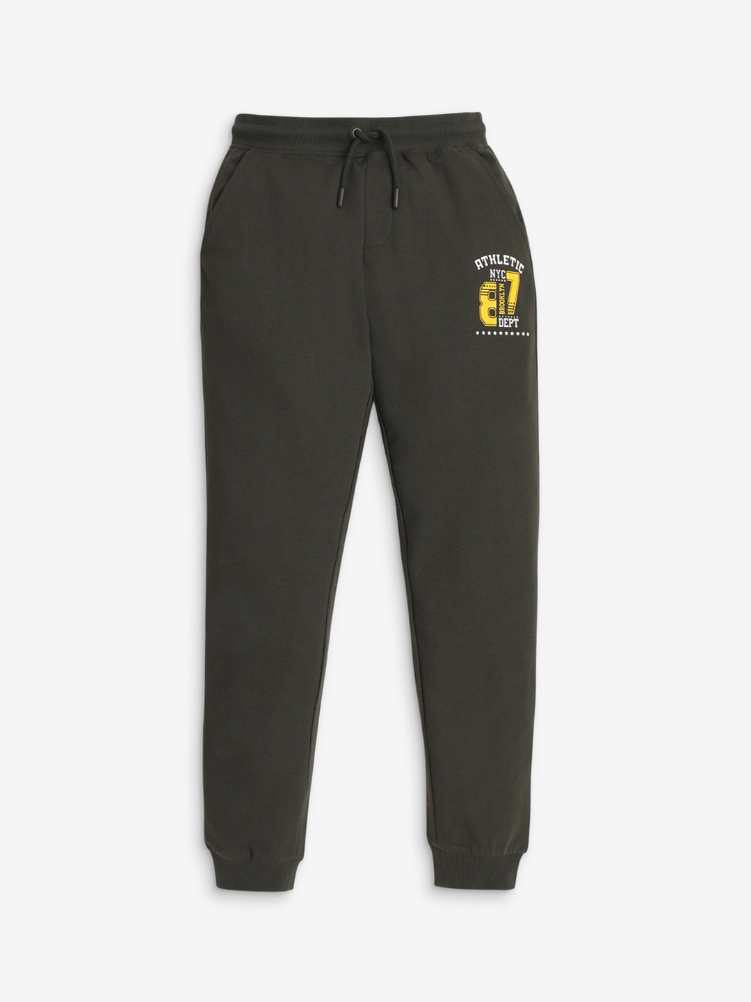 

R&B Boys Printed Regular Fit Cotton Joggers, Olive