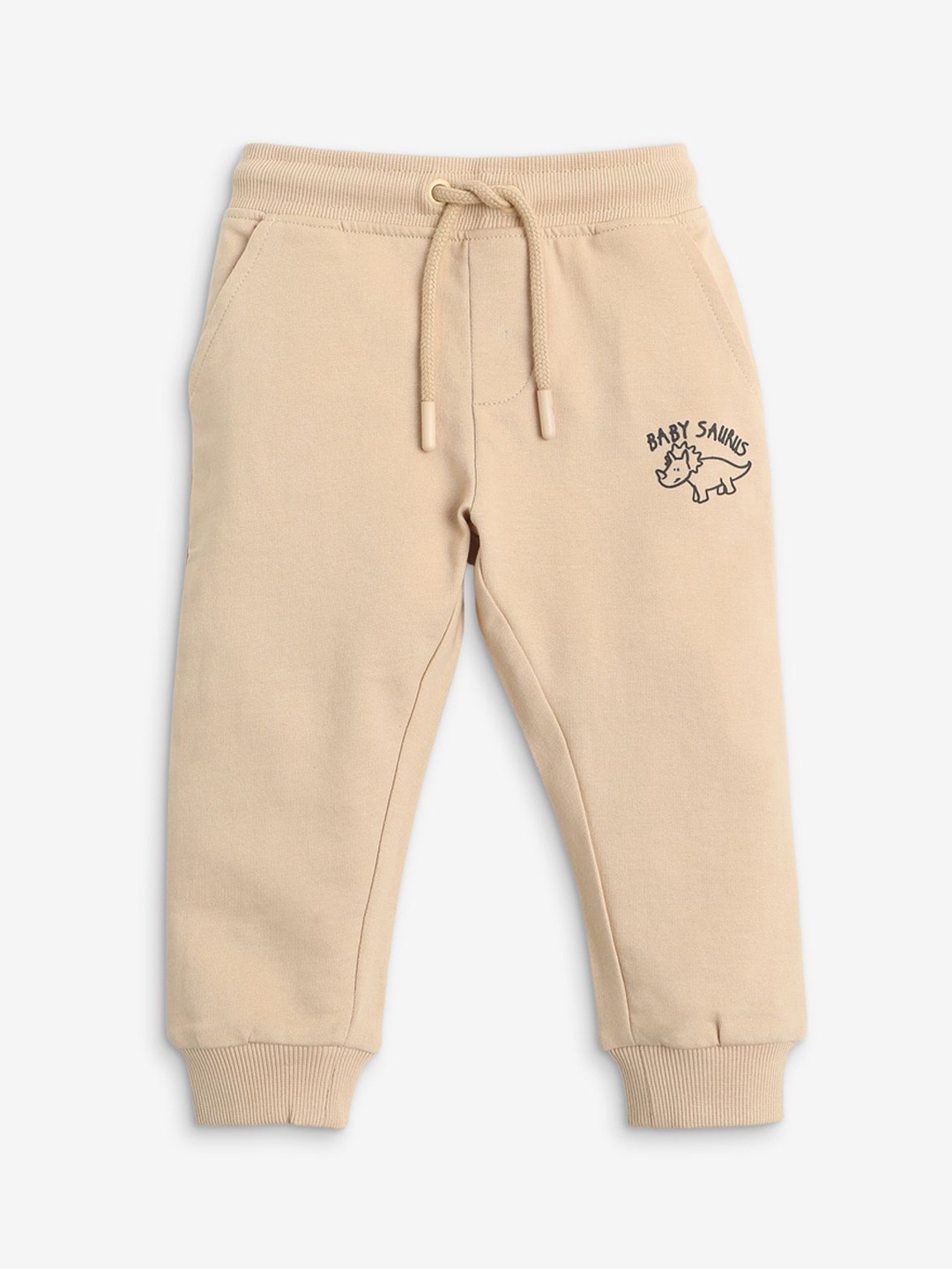 

R&B Boys Regular Fit Cotton Joggers, Beige