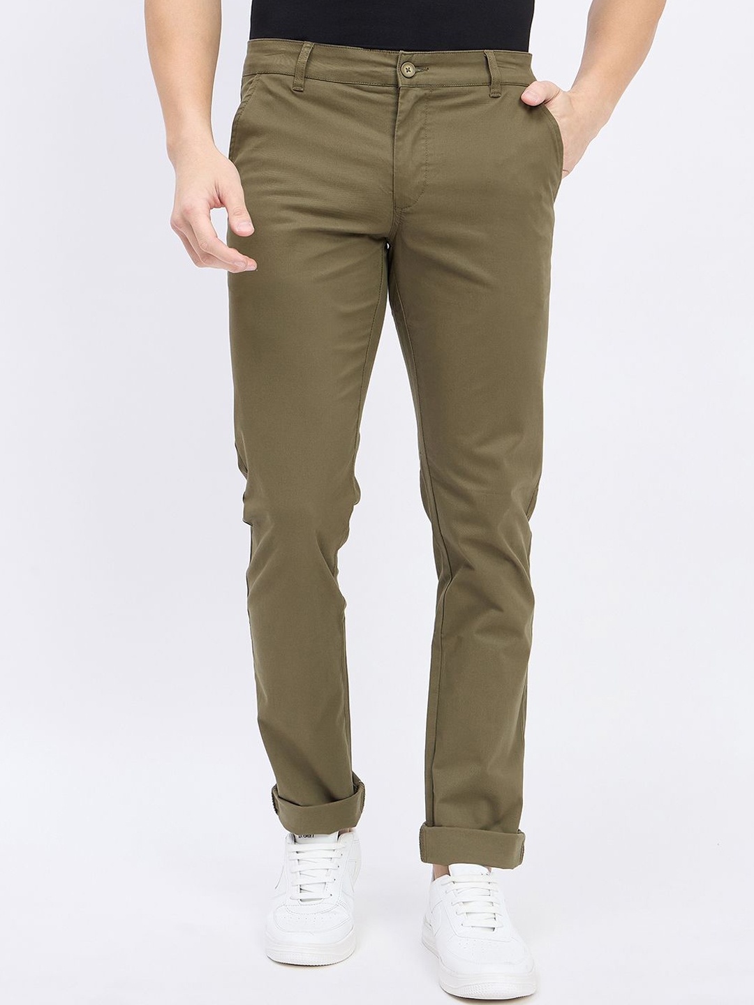 

Duke Men Mid-Rise Slim Fit Chinos Trousers, Green
