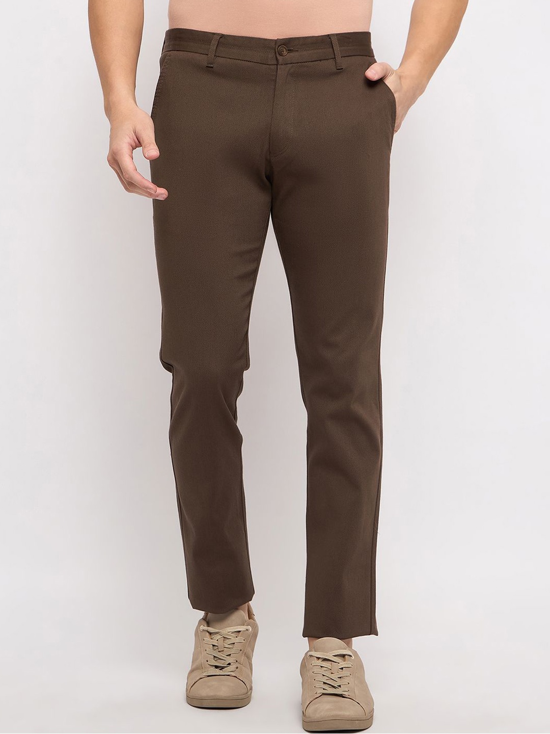 

Duke Men Mid-Rise Slim Fit Trousers, Brown