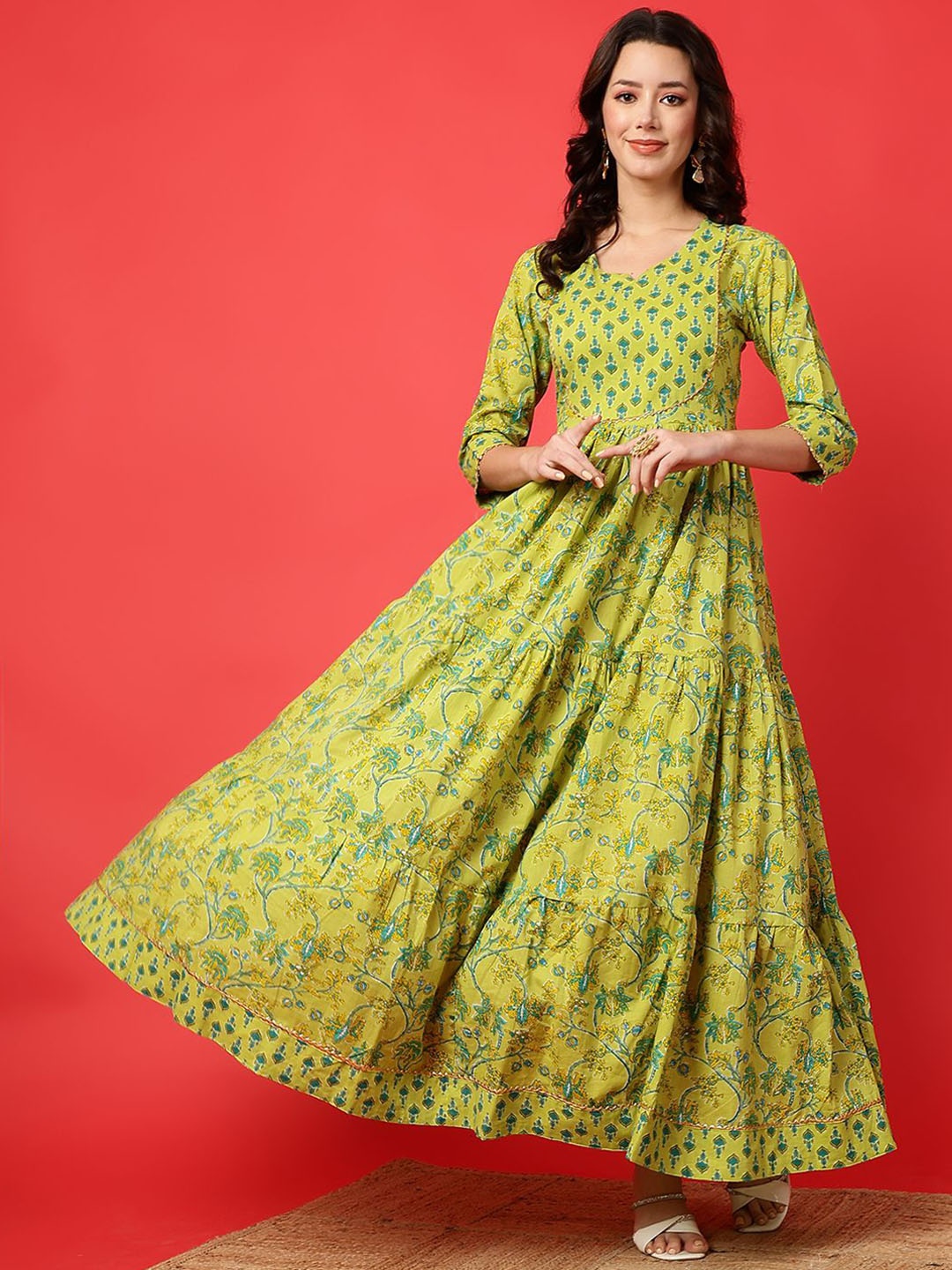 

WOMENCLICK Women Floral Printed Floral Anarkali Kurta, Green