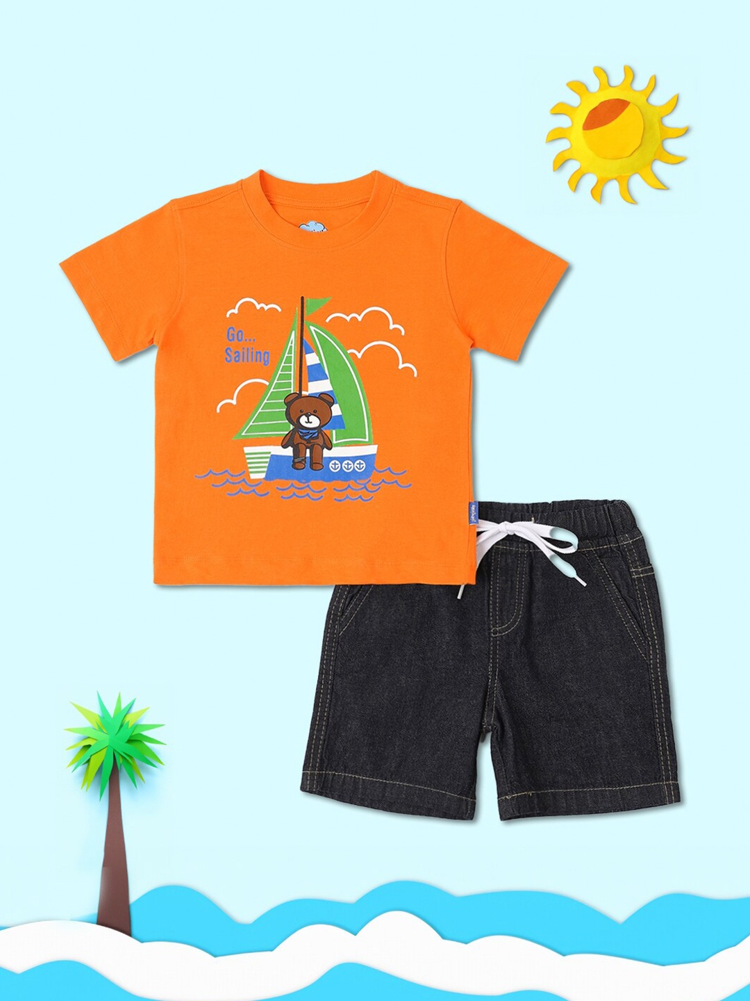 

Nauti Nati Boys Printed T-shirt with Shorts, Orange