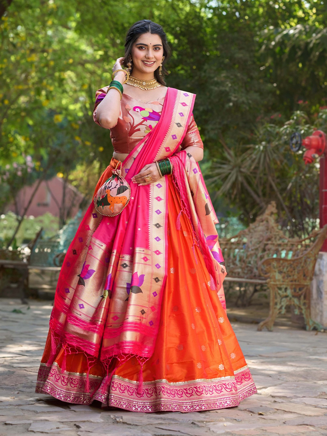 

LOOKNBOOK ART Semi-Stitched Lehenga & Unstitched Blouse With Dupatta, Orange