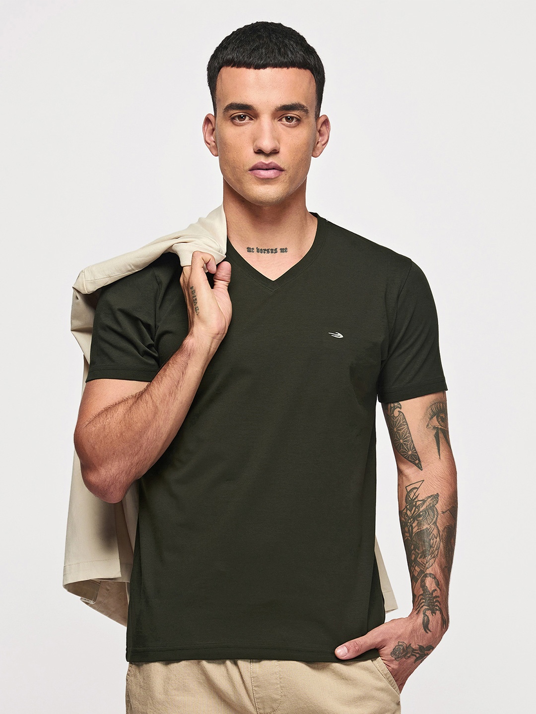 

Red Flame Men's Regular Fit V-Neck Short Sleeves Casual Tshirts, Olive