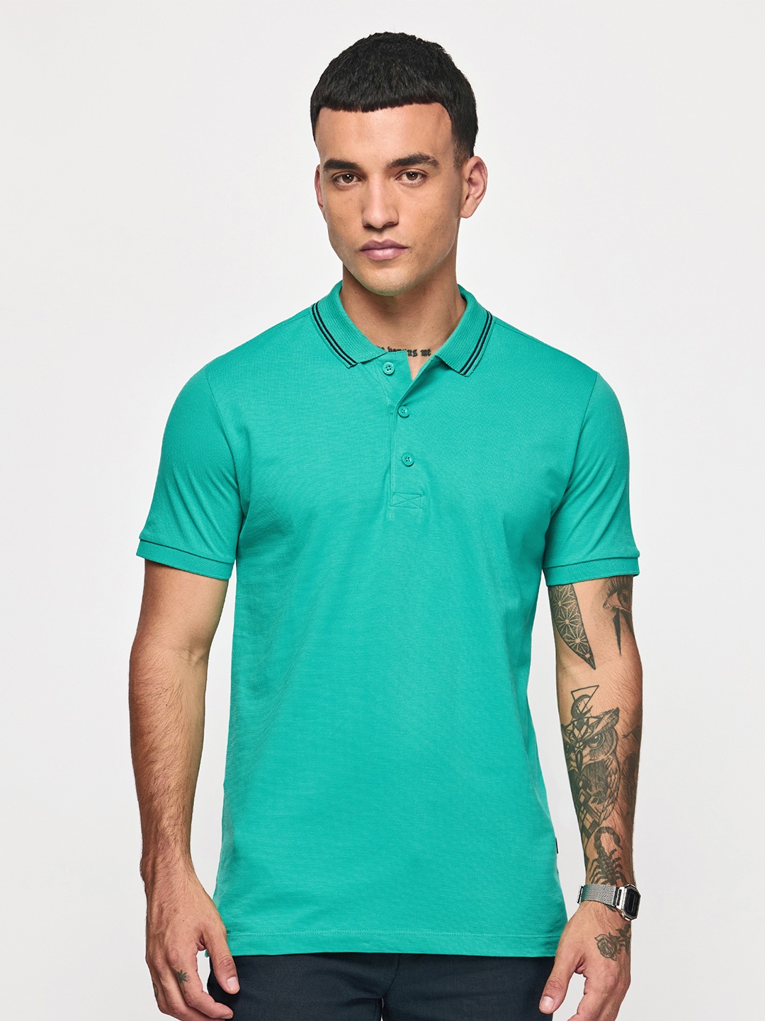 

Red Flame Men's Pure Cotton Regular Fit Polo Neck Short Sleeves Casual Tshirts, Green