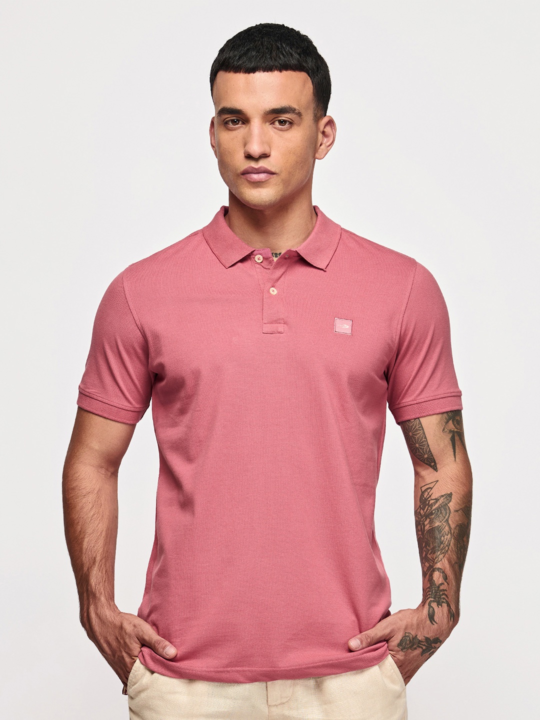 

Red Flame Men Polo Collar T-shirt, Pink