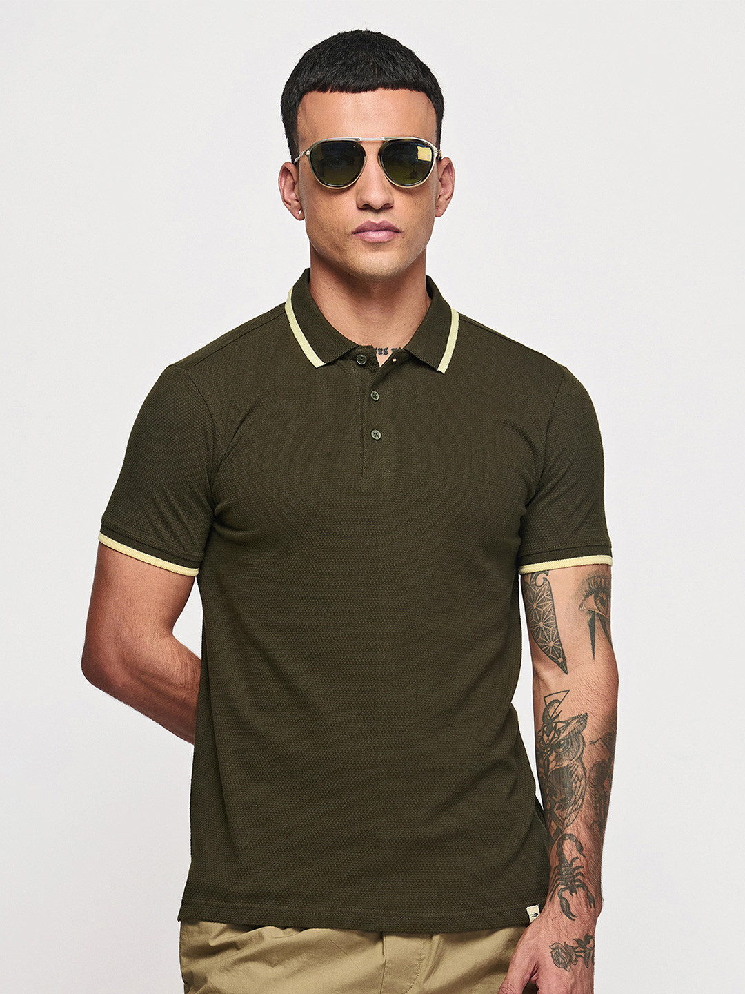 

Red Flame Men Polo Collar Pockets T-shirt, Green
