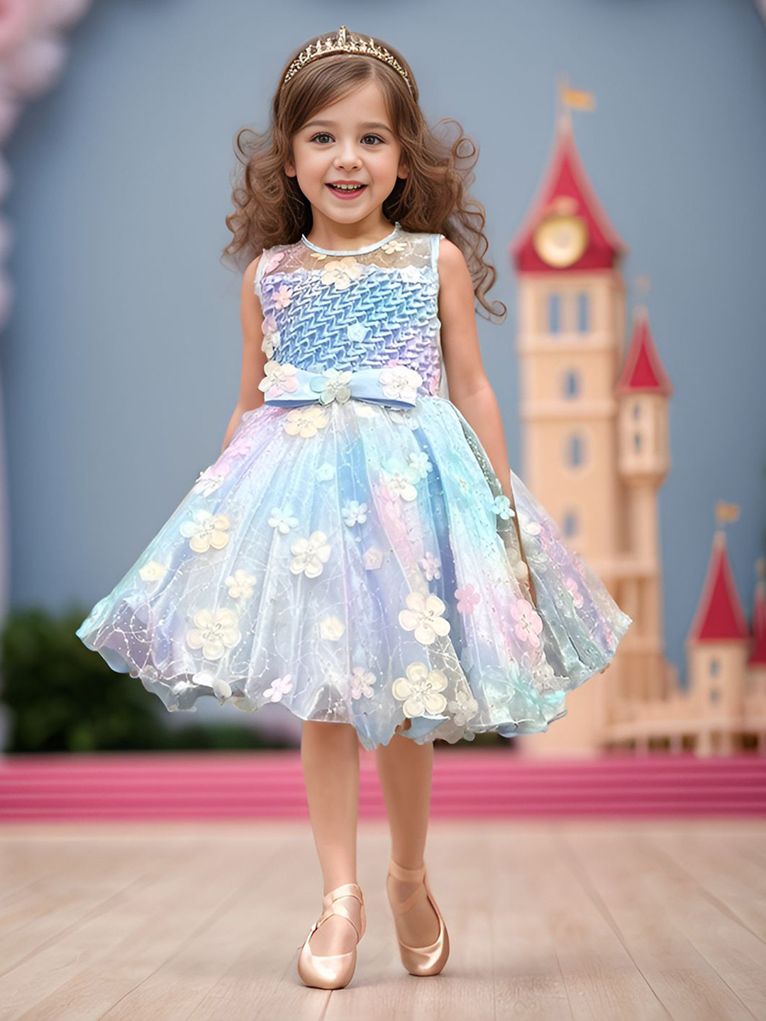 

A.T.U.N. Girls Floral Print Fit & Flare Dress, Blue