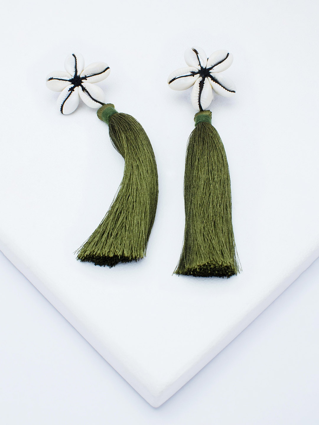 

Rhea Women Contemporary Drop Tassel Earrings, Olive