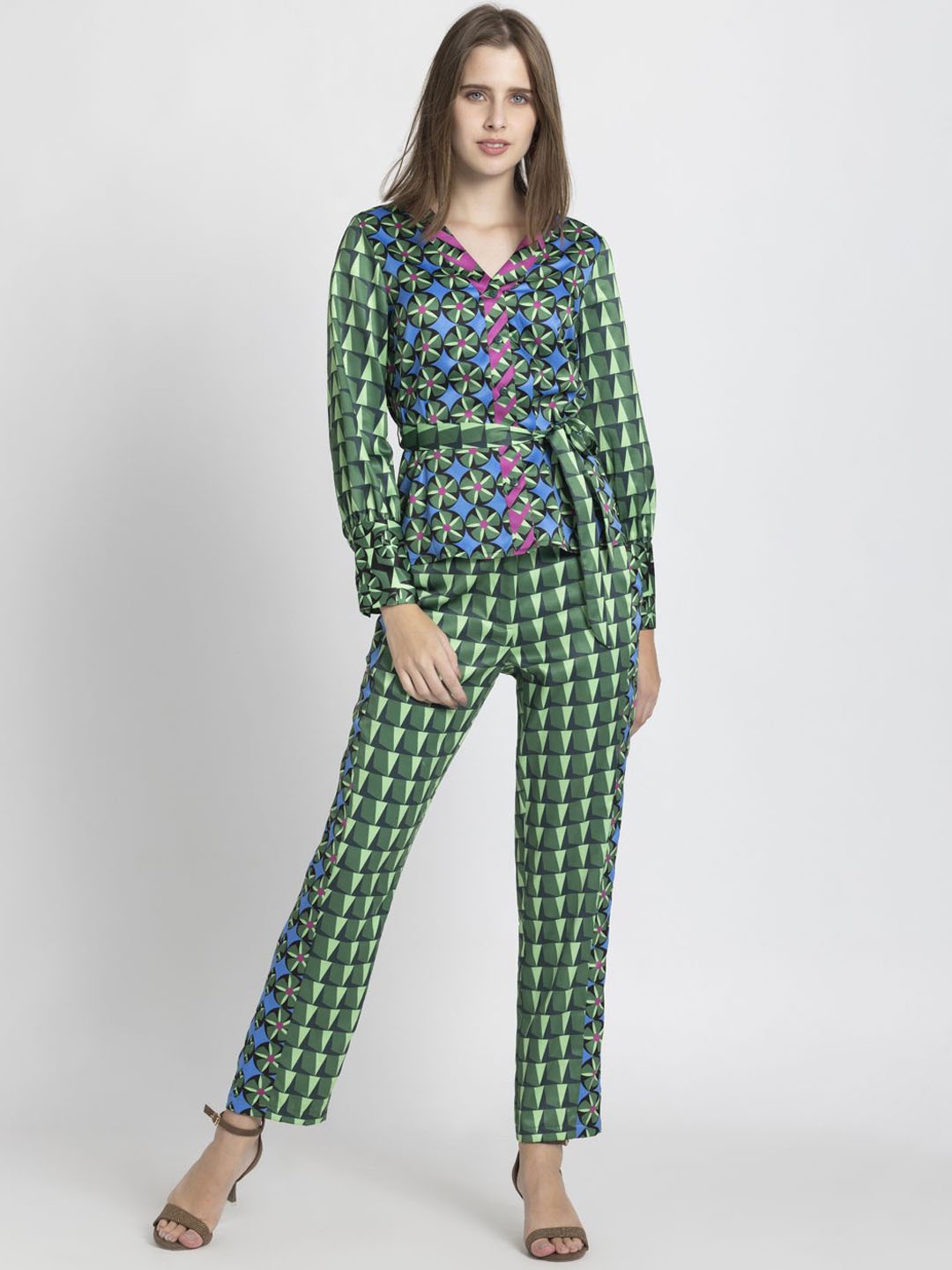 

SHAYE 2 Piece Geometric Printed Casual Co-Ords, Green
