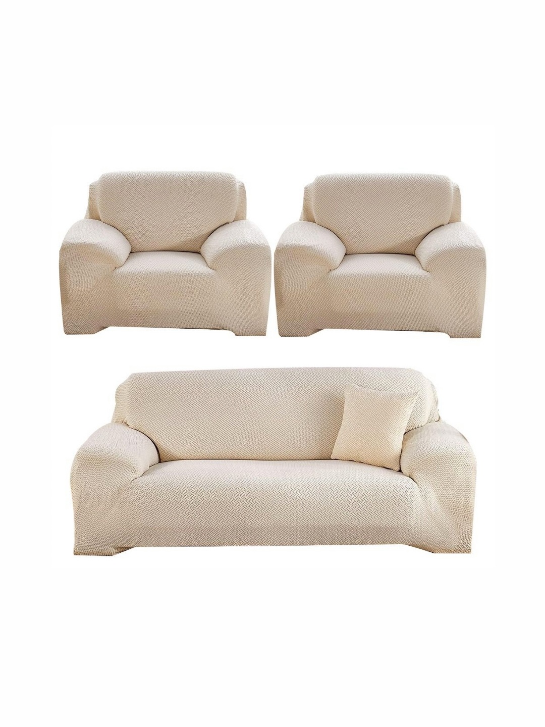 

B BESTILO Cream-Coloured Polyester 3 Piece Sofa Cover With Arms