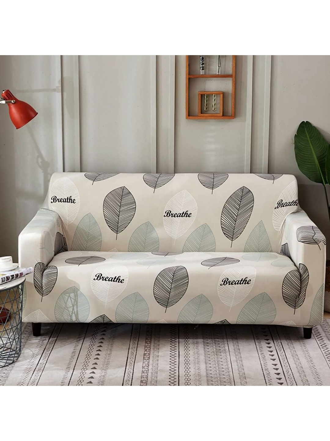 

B BESTILO White & Black Printed Polyester 1 Piece Sofa Cover With Arms