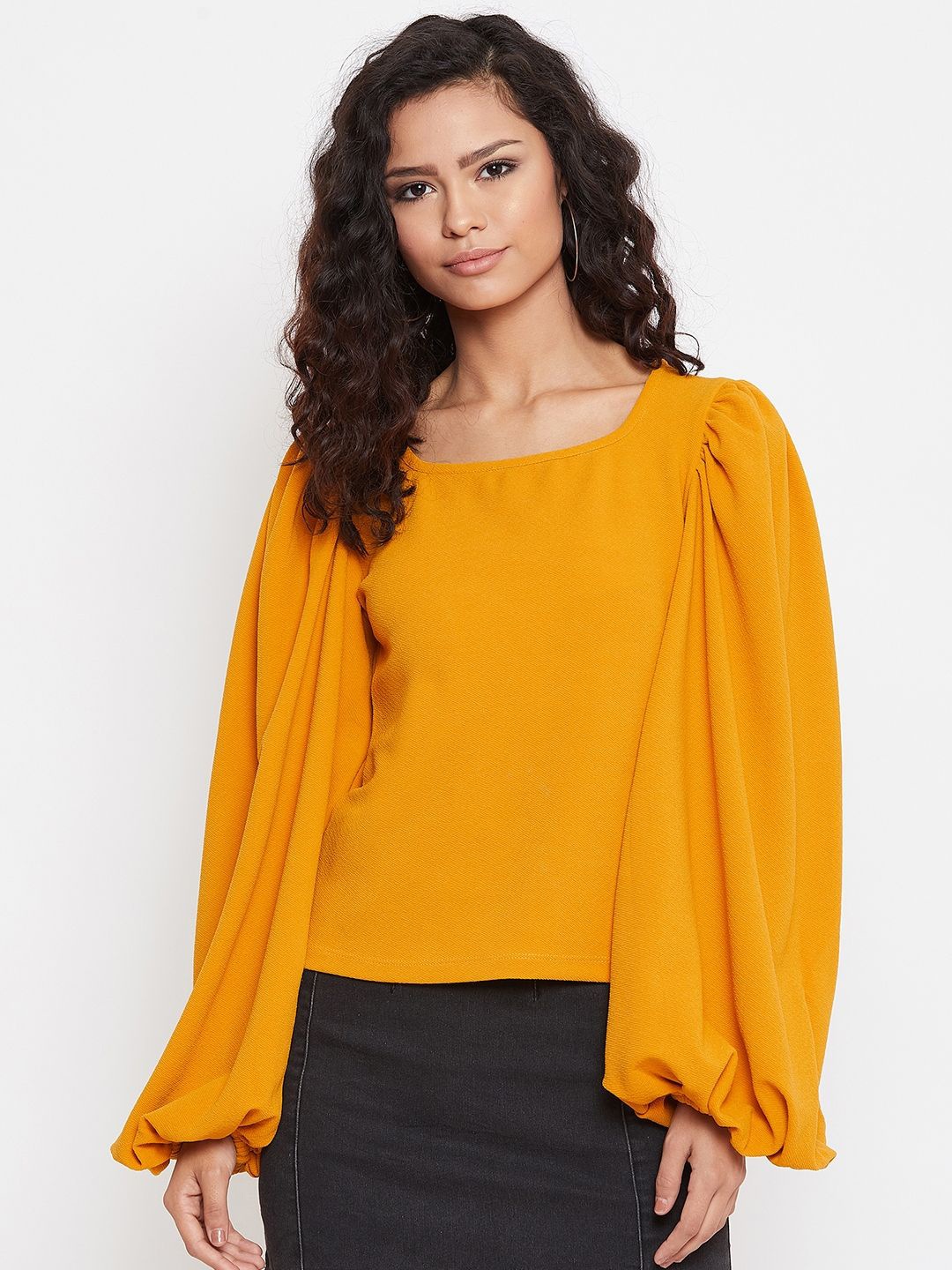 

Zastraa Women Puff Sleeve Top, Mustard