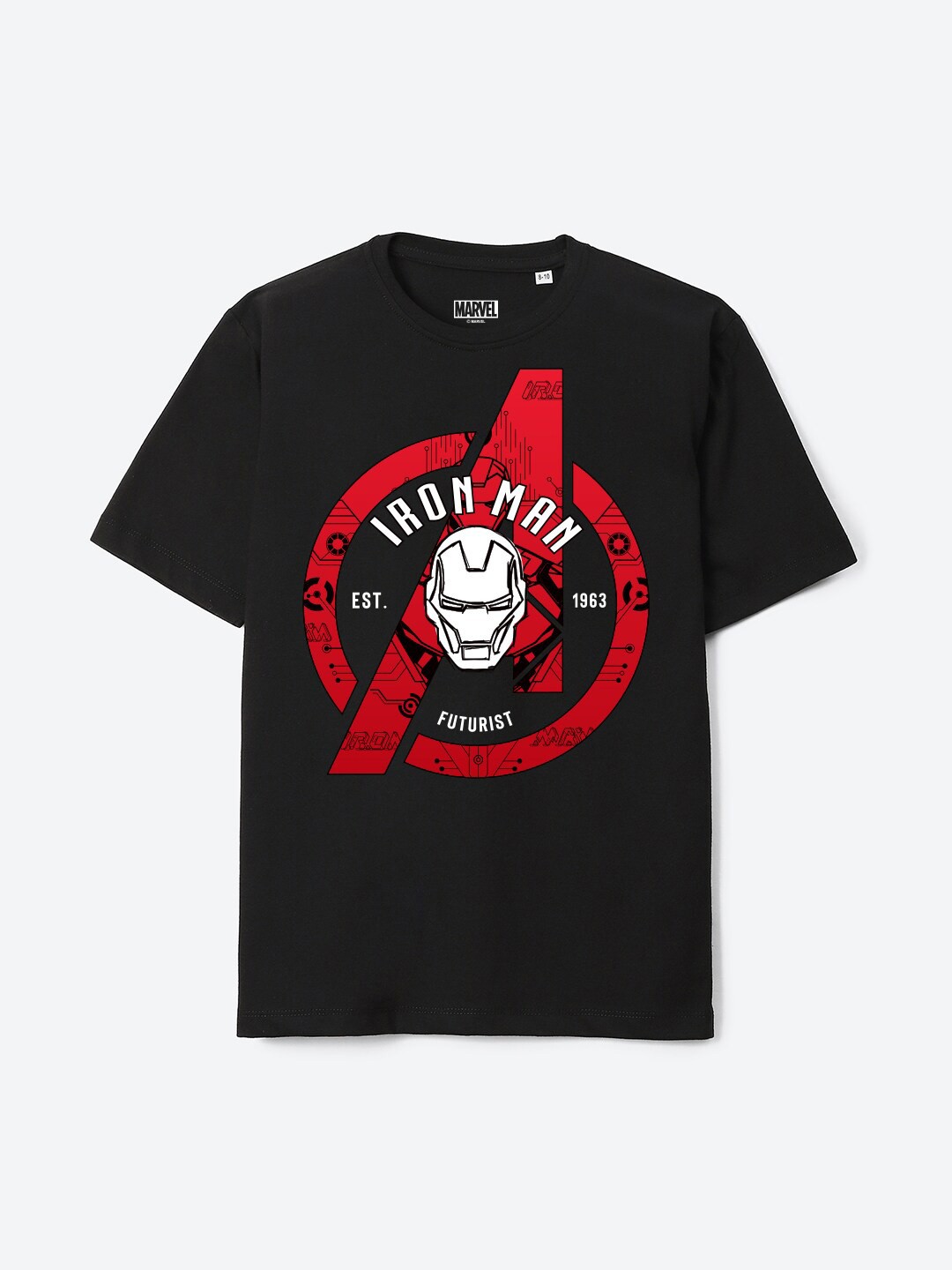 

YK Marvel Boys Typography Iron Man Printed Pure Cotton Applique T-shirt, Black