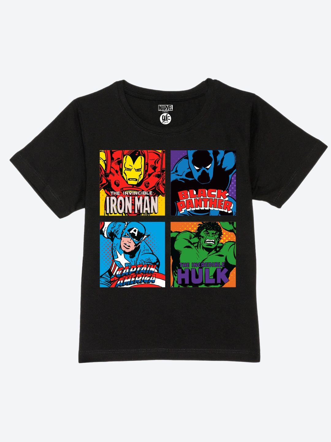 

YK Marvel Boys Avengers Printed Pure Cotton Applique T-shirt, Black