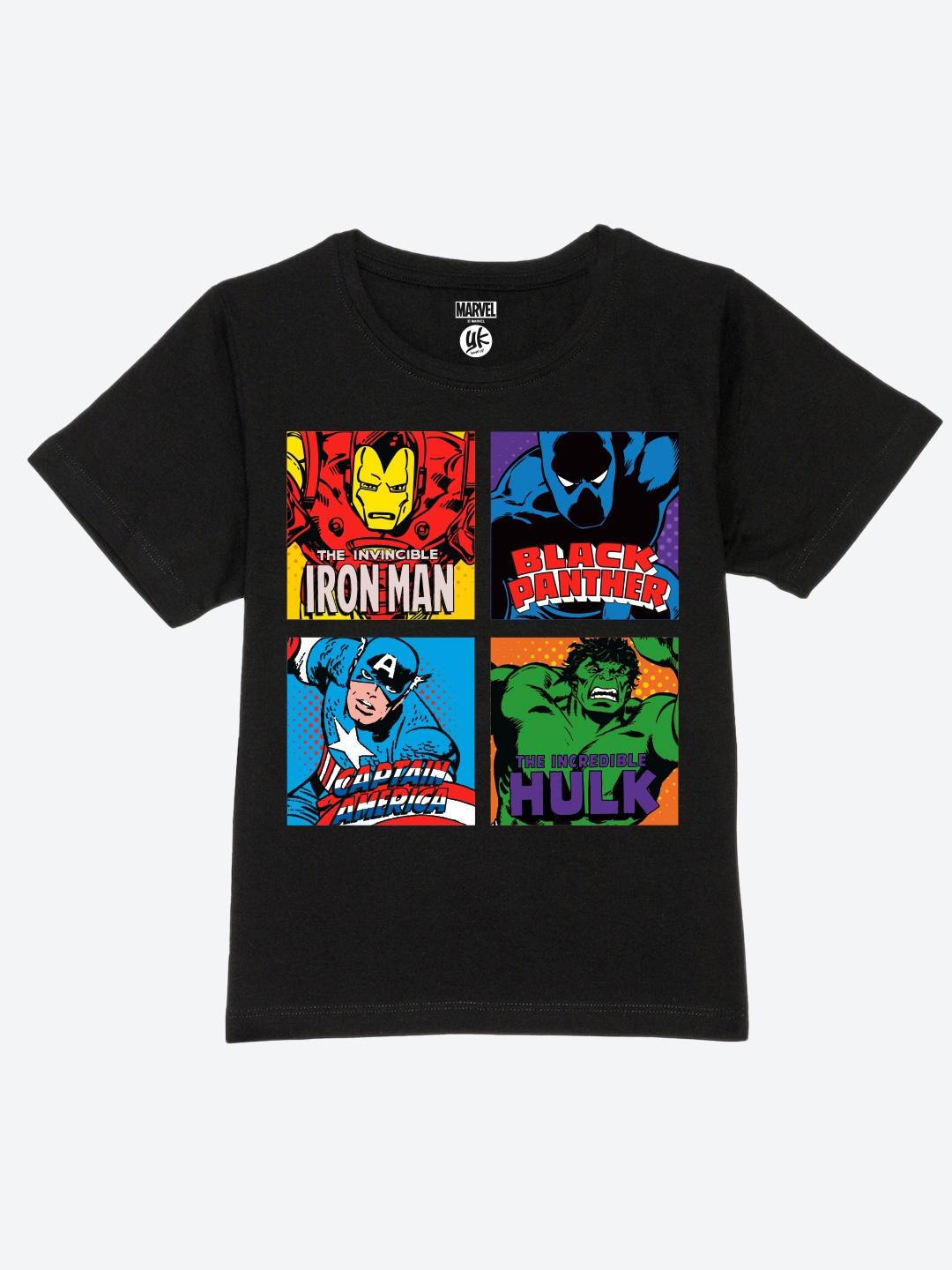 

YK Marvel Boys Avengers Printed Pure Cotton Applique T-shirt, Black