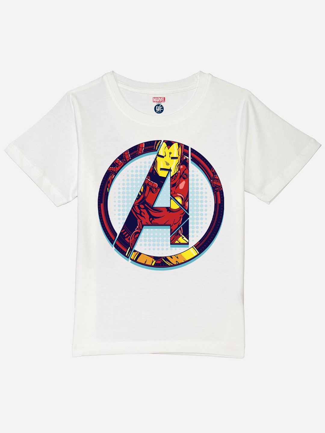 

YK Marvel Boys Avengers Printed Pure Cotton Applique T-shirt, White