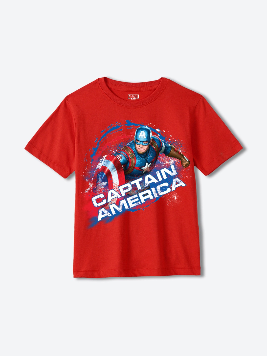 

YK Marvel Boys Captain America Printed Pure Cotton Applique T-shirt, Red