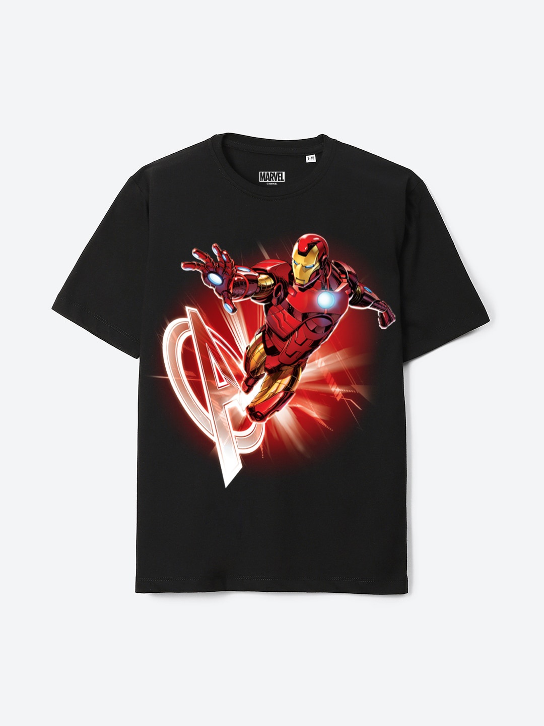 

YK Marvel Boys Iron Man Printed Pure Cotton Applique T-shirt, Black