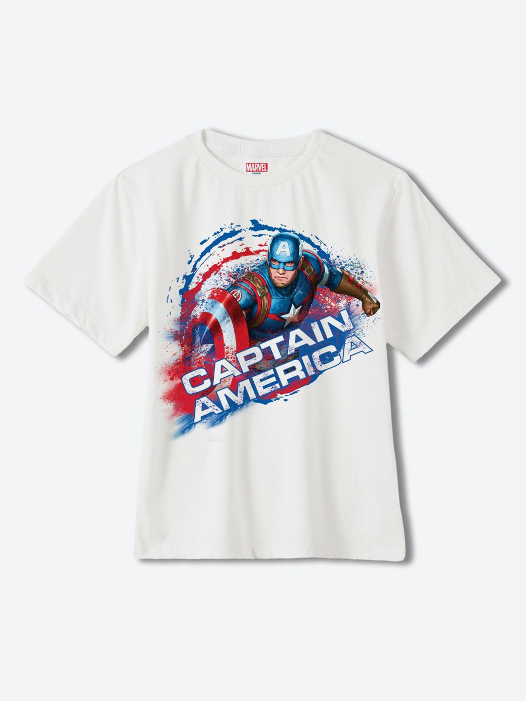 

YK Marvel Boys Captain America Printed Pure Cotton Applique T-shirt, White