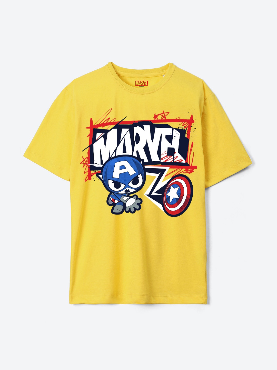 

YK Marvel Boys Captain America Printed Pure Cotton Applique T-shirt, Yellow