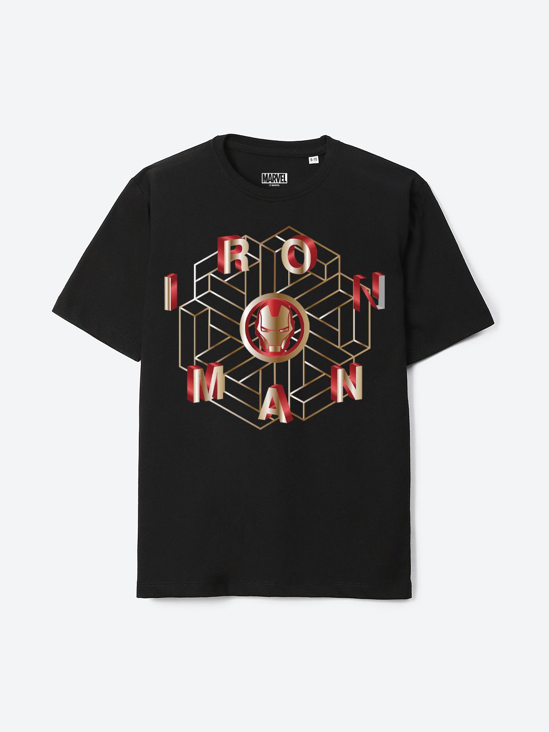 

YK Marvel Boys Iron Man Printed Pure Cotton Applique T-shirt, Black