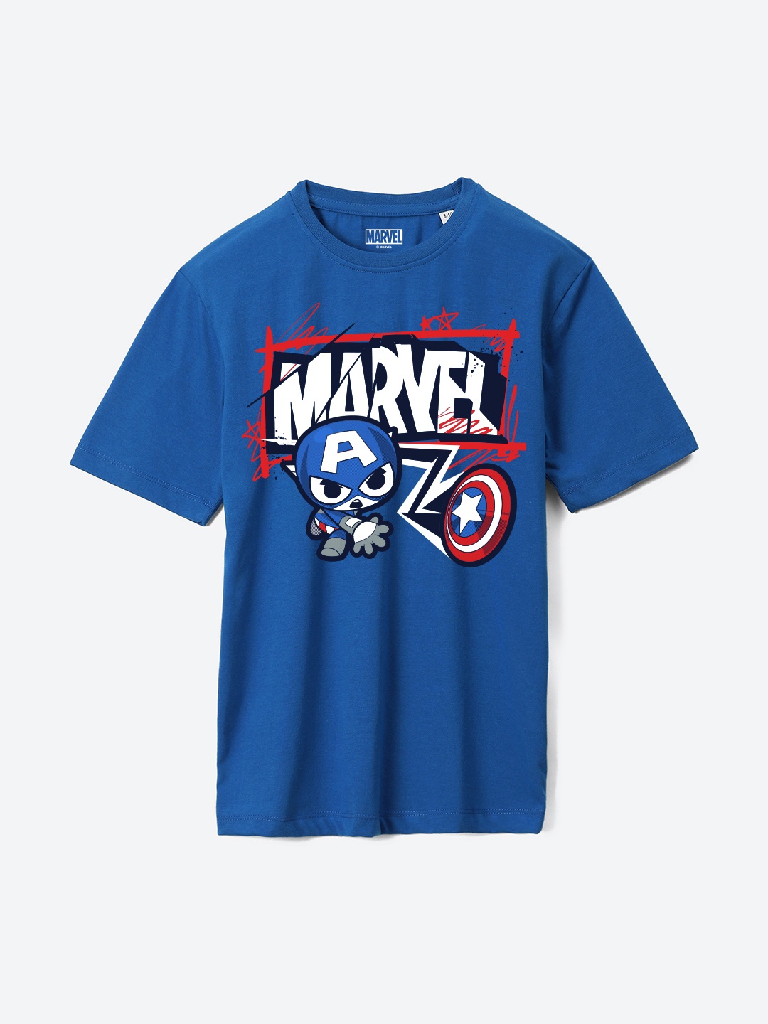 

YK Marvel Boys Captain America Printed Pure Cotton Applique T-shirt, Blue