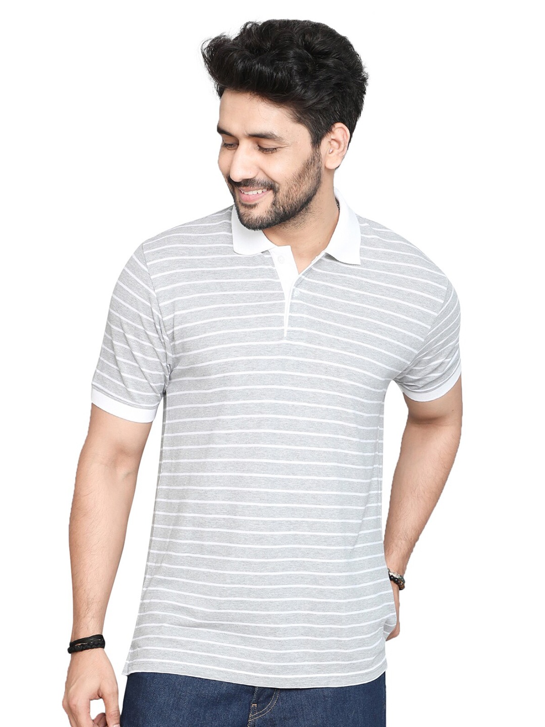 

BAESD Men Striped Polo Collar T-shirt, Grey
