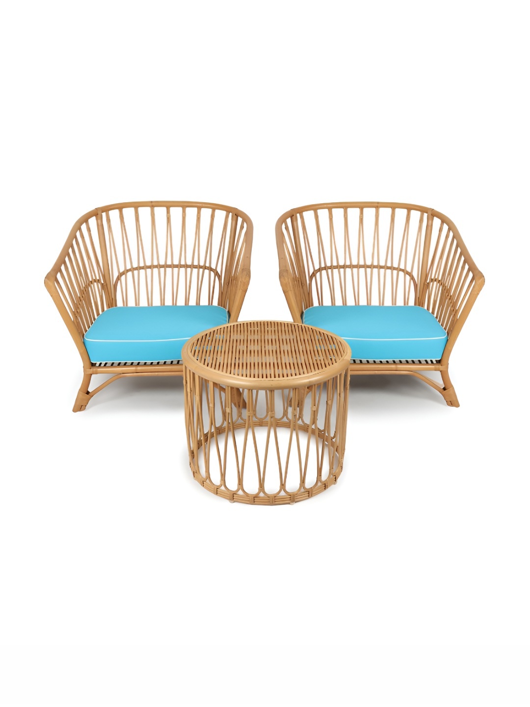 

HABERE INDIA Beige & Blue Rattan Garden Chair Table Set