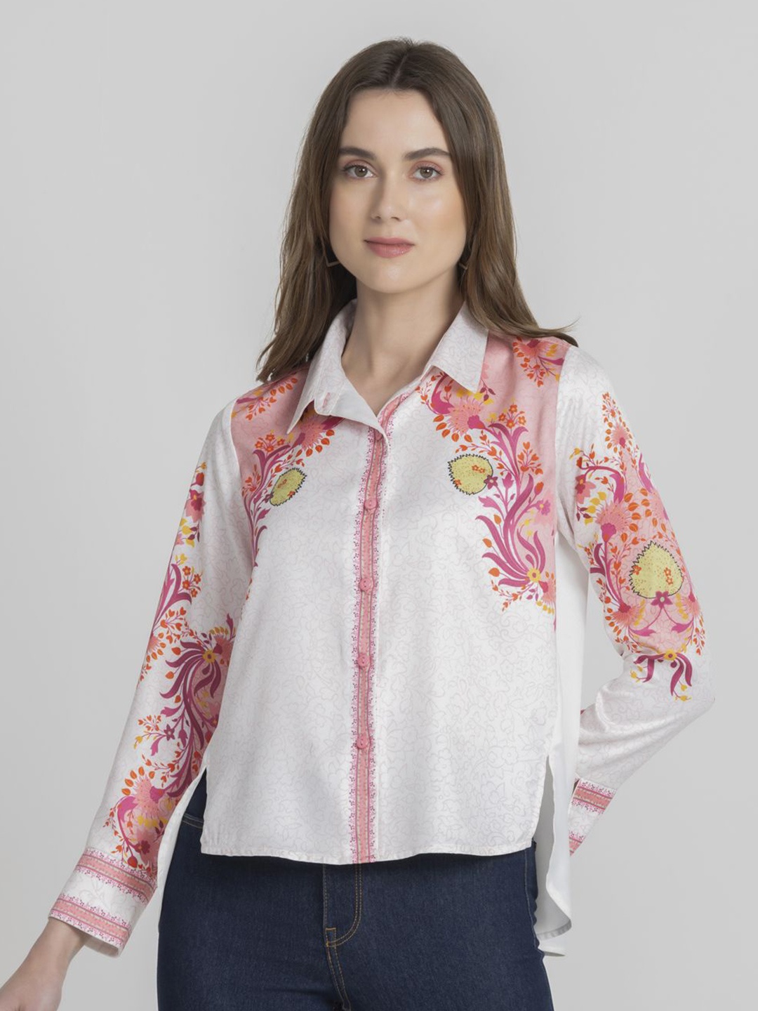 

SHAYE Women Smart Floral Opaque Printed Casual Shirt, White