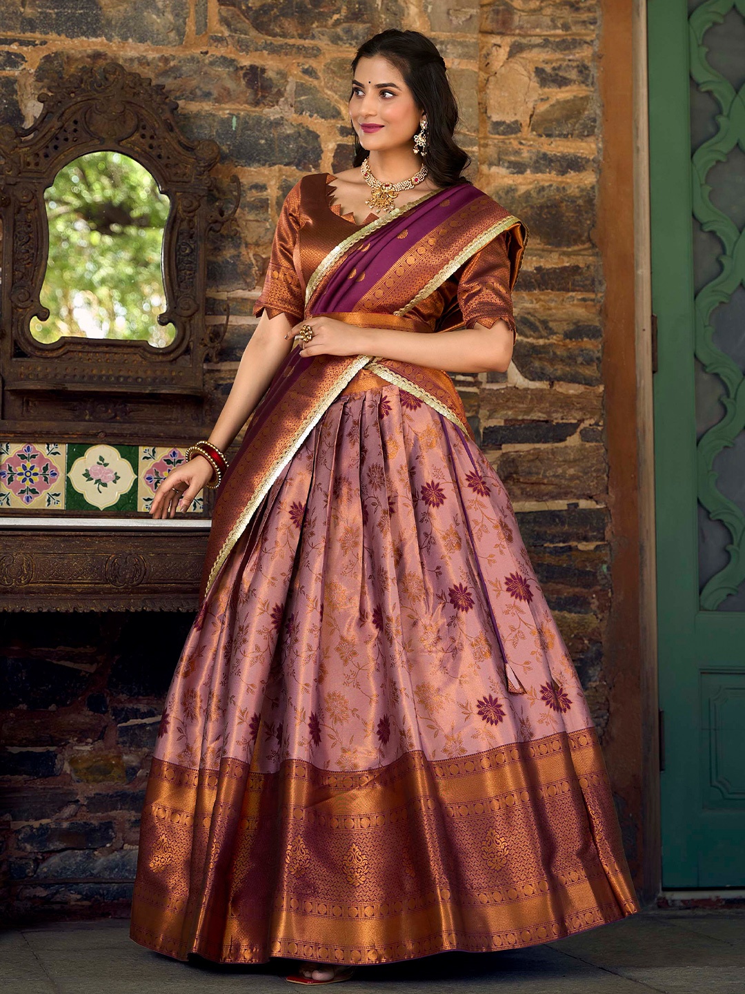 

LOOKNBOOK ART Semi-Stitched Lehenga & Unstitched Blouse With Dupatta, Purple