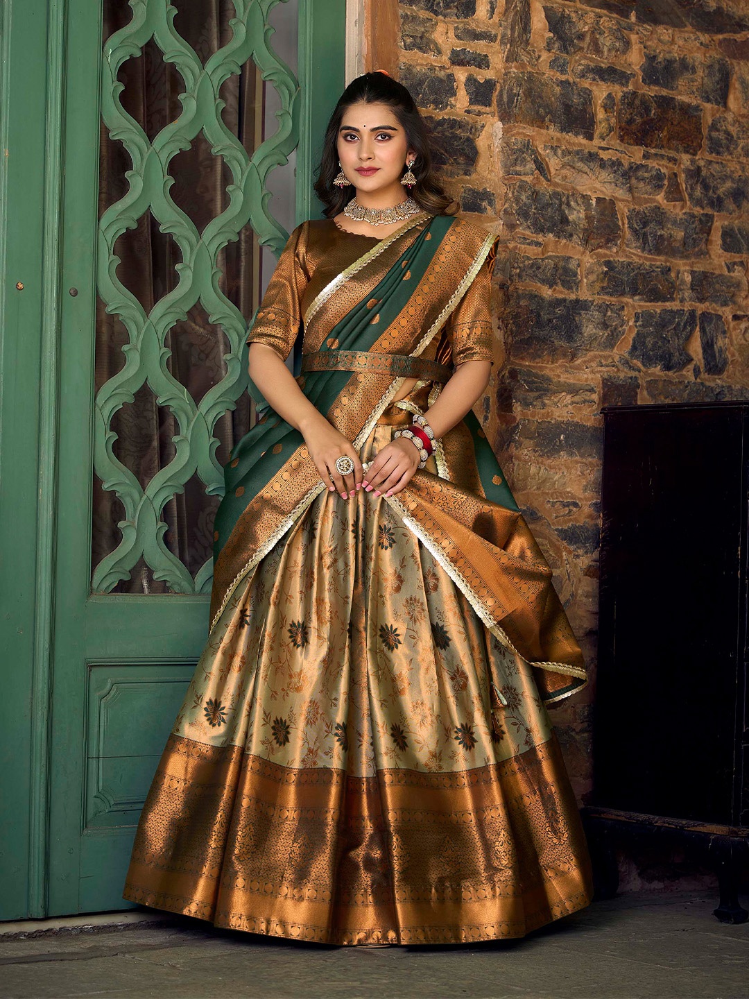 

LOOKNBOOK ART Semi-Stitched Lehenga & Unstitched Blouse With Dupatta, Green